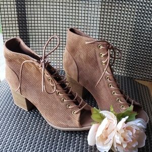 Suede peek-a-boo booties